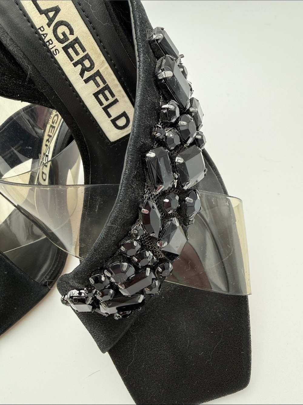 Karl Lagerfeld Black Jewel-Embellished Clear Band Mule - Picture 3 of 7